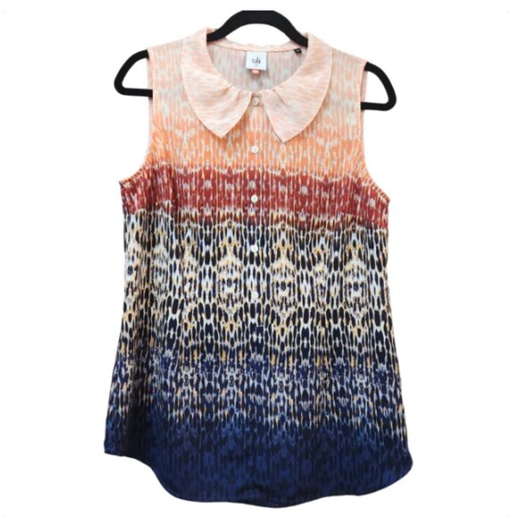 CABI 3078 Love Tunic Blouse Peter Pan Collar Abstract Print Sleeveless Medium - Picture 2 of 6